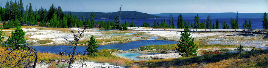 Yellowstone Park West Thumb Geyser Basin In August Panorama Photograph by Thomas Woolworth