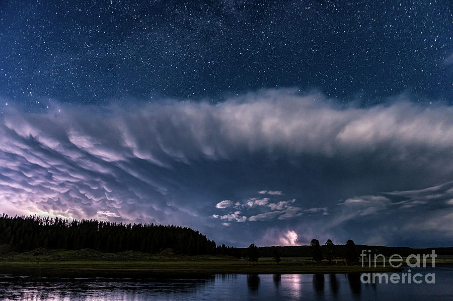 Yellowstone River Lightning Storm and Stars Photograph by Tibor Vari