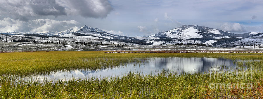 Yellowstone Swan Lake Panoramic Reflections Photograph by Adam Jewell