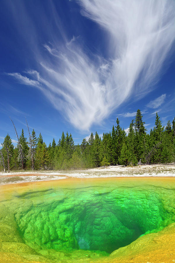 Yellowstones Morning Glory Pool Pool and Awesome Clouds Photograph by Bruce Gourley