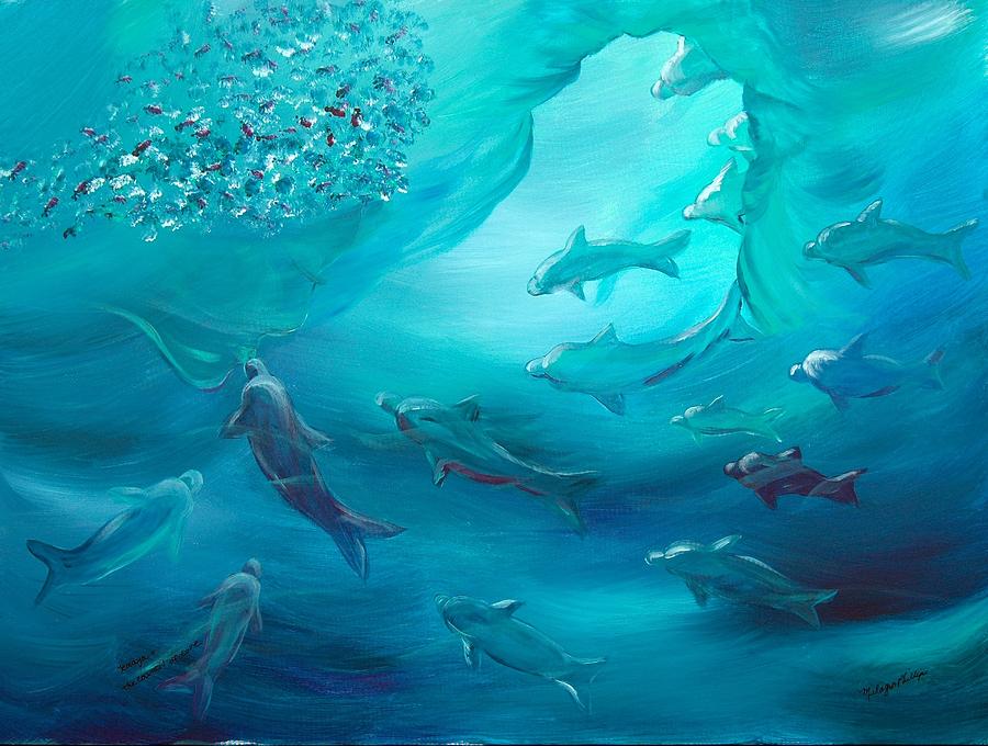 Dolphin Painting - Yemaya and the Disciples by Milagros Phillips