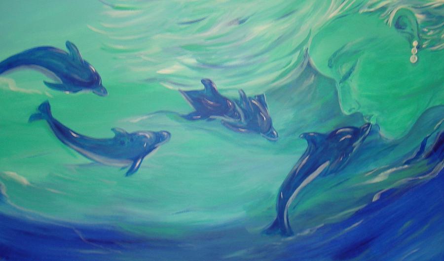 Dolphin Painting - Yemaya and the Sacred 5 by Milagros Phillips