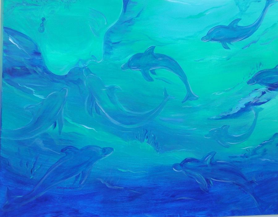 Dolphin Painting - Yemayas Kisses by Milagros Phillips