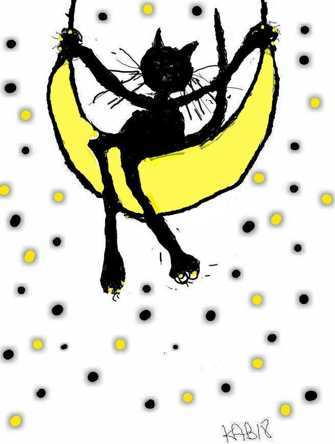 Yeow Cat Swinging on Moon Digital Art by Kathy Barney
