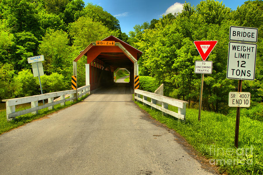 Yield At The Herline Covered Bridge Photograph by Adam Jewell