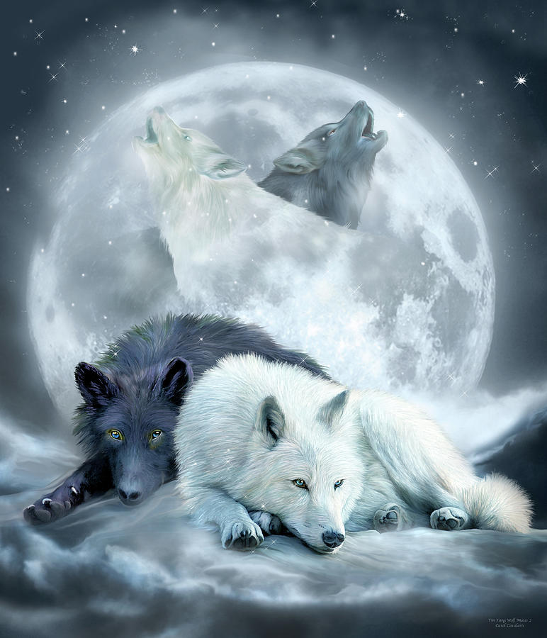 Carol Cavalaris Mixed Media - Yin Yang Wolf Mates 2 by Carol Cavalaris