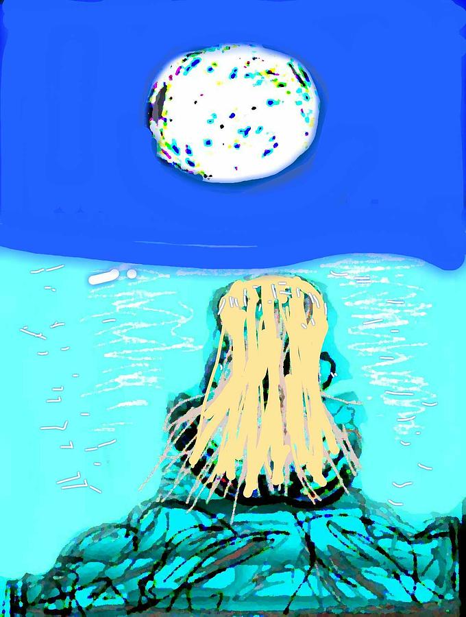 Yoga by the Sea Under the Moon Digital Art by Kathy Barney