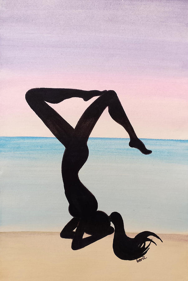 Yoga Painting - Yoga Hand Stand Balance at Beach by Beryllium Canvas