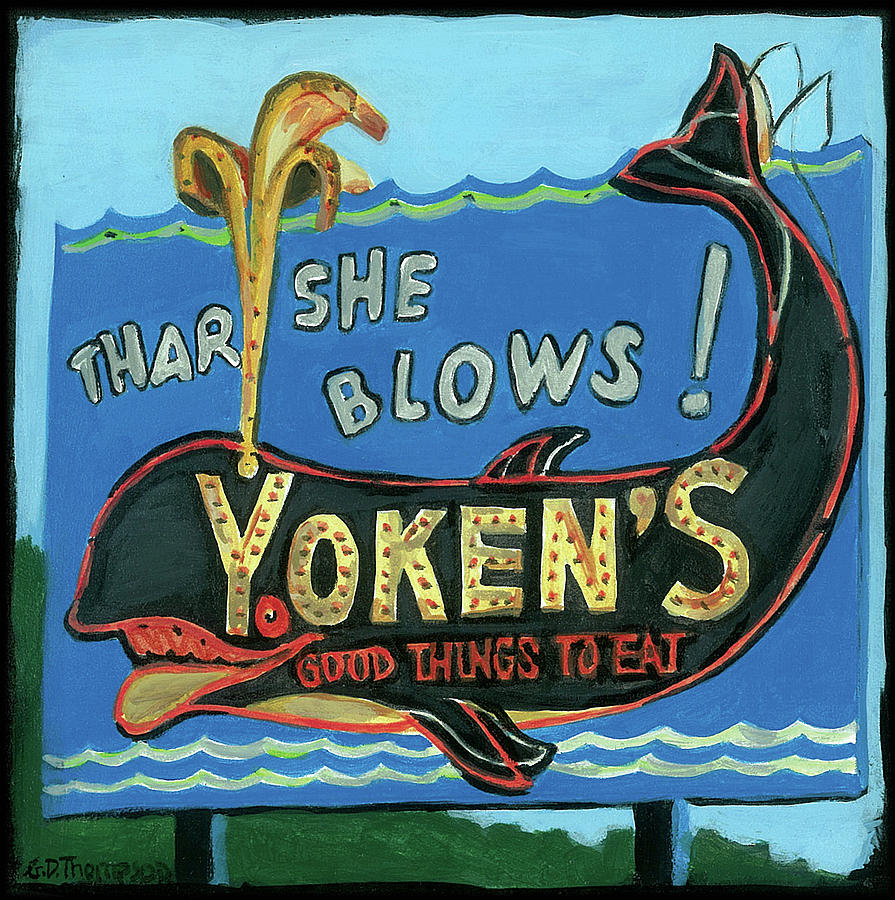 Whale Painting - Yokens Sign, NH by Gisele D Thompson