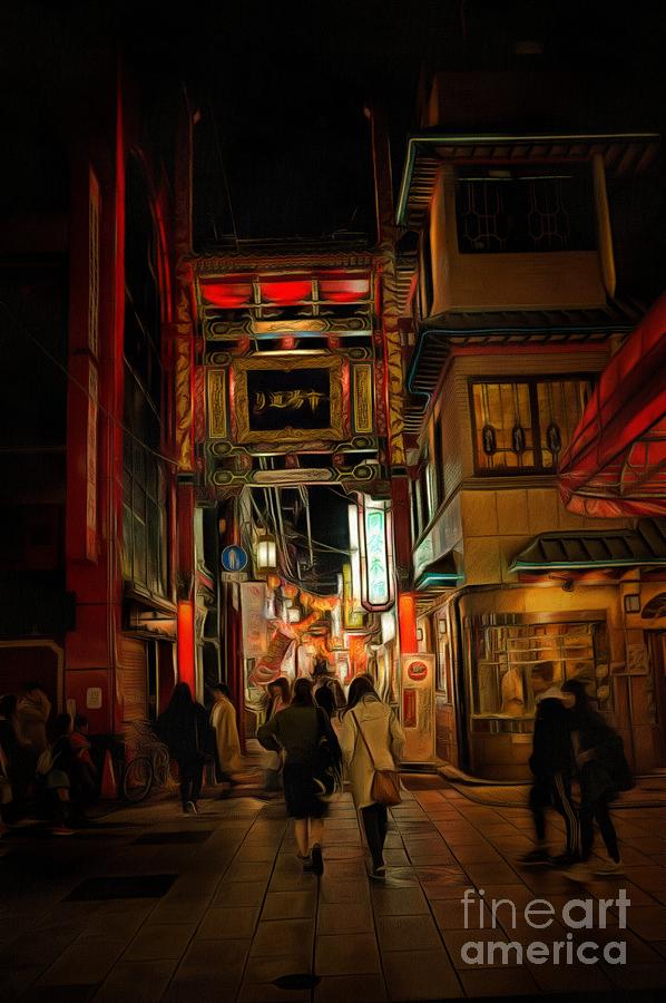 Yokohama Chinatown at Night Digital Art by Eva Lechner
