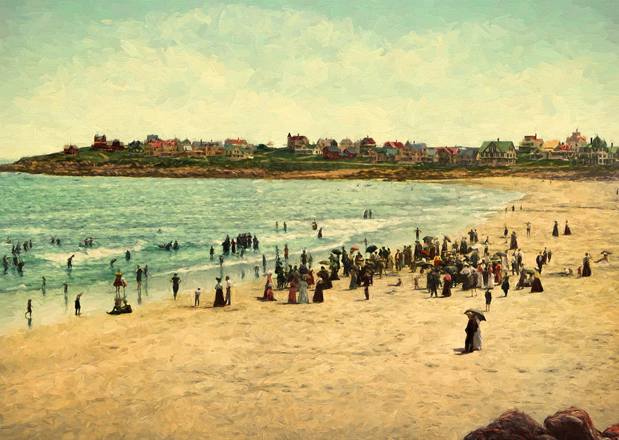 Vintage Painting - York Beach circa 1901 by John K Woodruff
