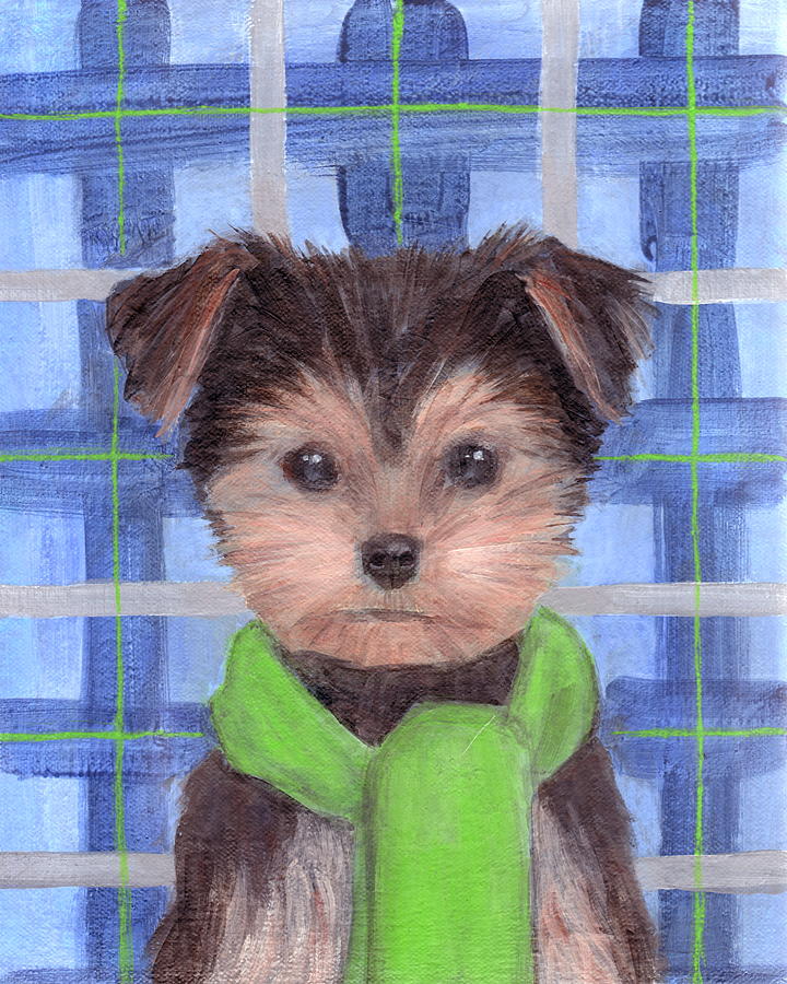 Yorkie Poo with Scarf Painting by Kazumi Whitemoon