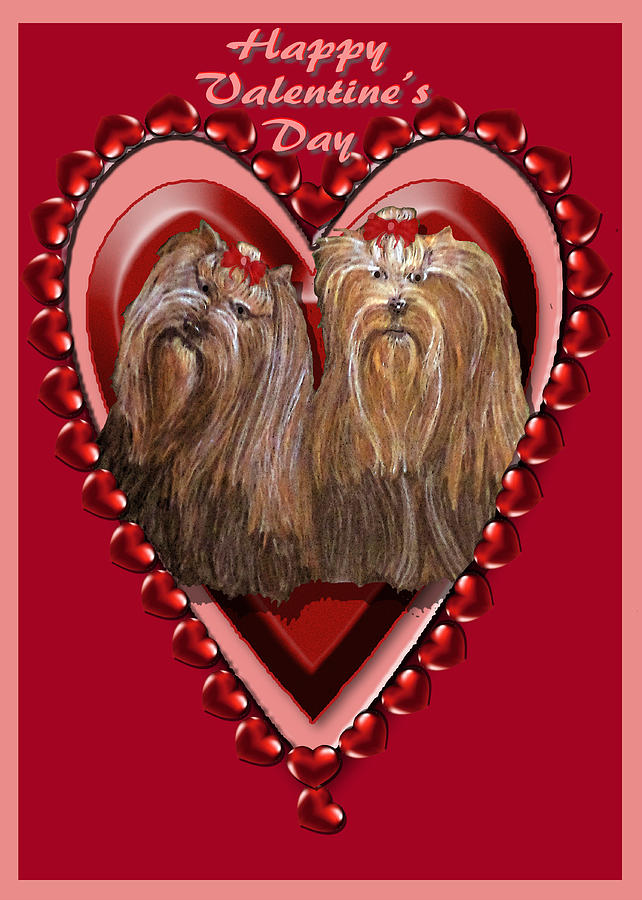 Holiday Digital Art - Yorkie Valentine Hearts by Michelle Audas