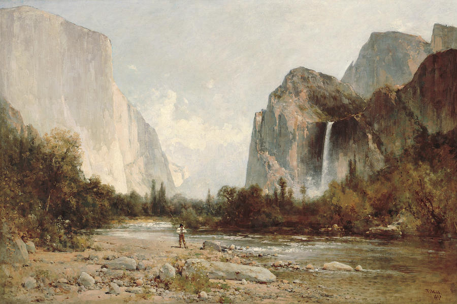 Yosemite Bridal Veil Falls Painting by Thomas Hill