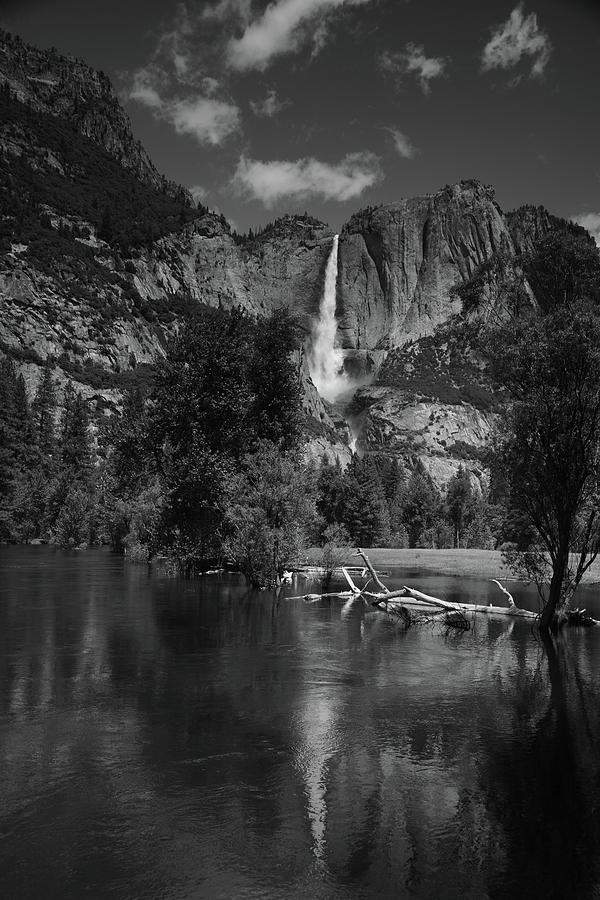 Yosemite Falls from Swinging Bridge in Black and White Photograph by Raymond Salani III