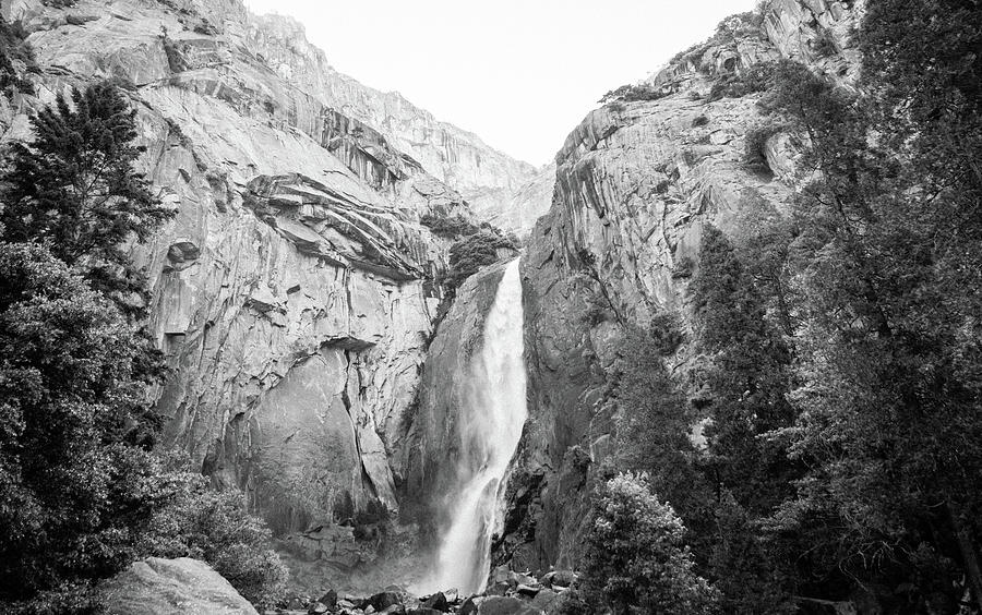 Yosemite Falls In Black And White Photograph