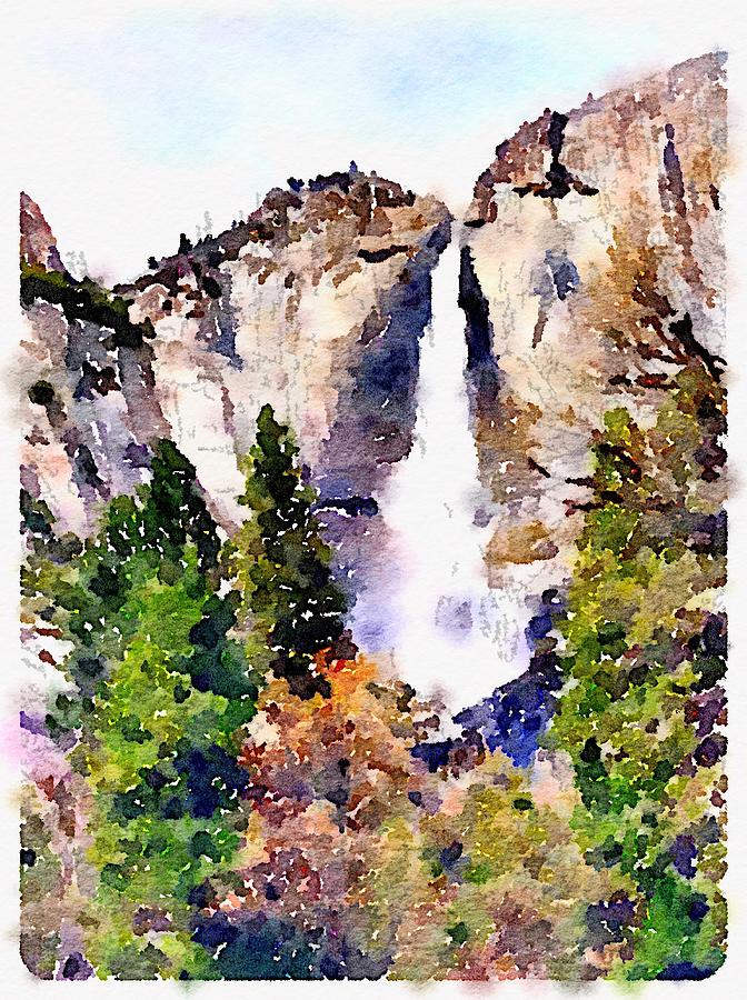 Yosemite Falls Painting by Sandra Lee Scott