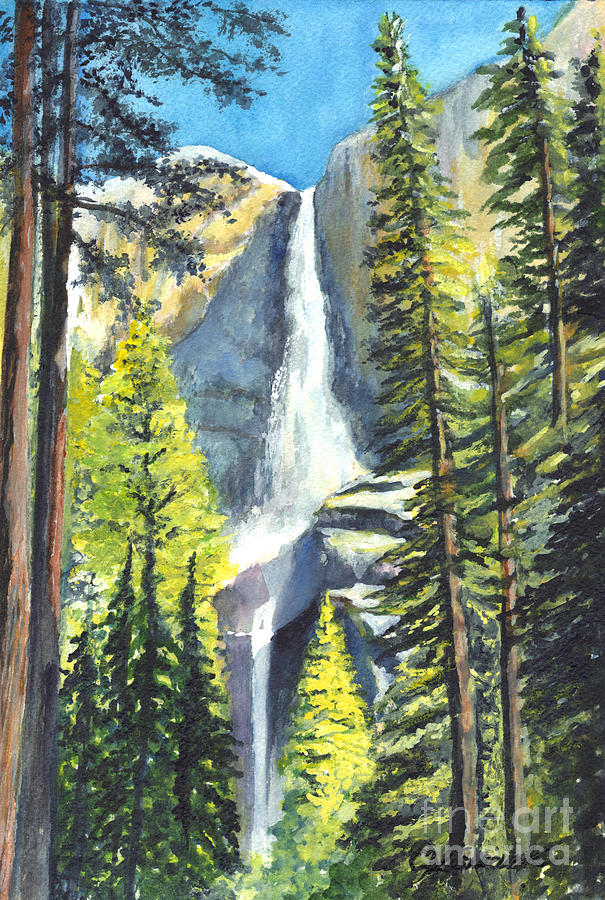 Yosemite National Park Painting - Yosemite Falls Watercolor Painting by Carol Wisniewski