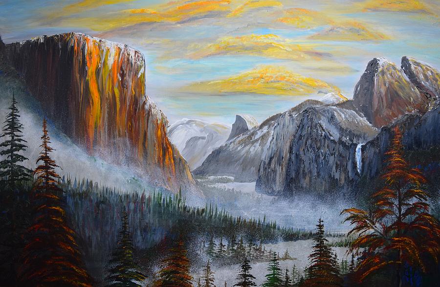 Yosemite In Fog Painting by Eric Johansen