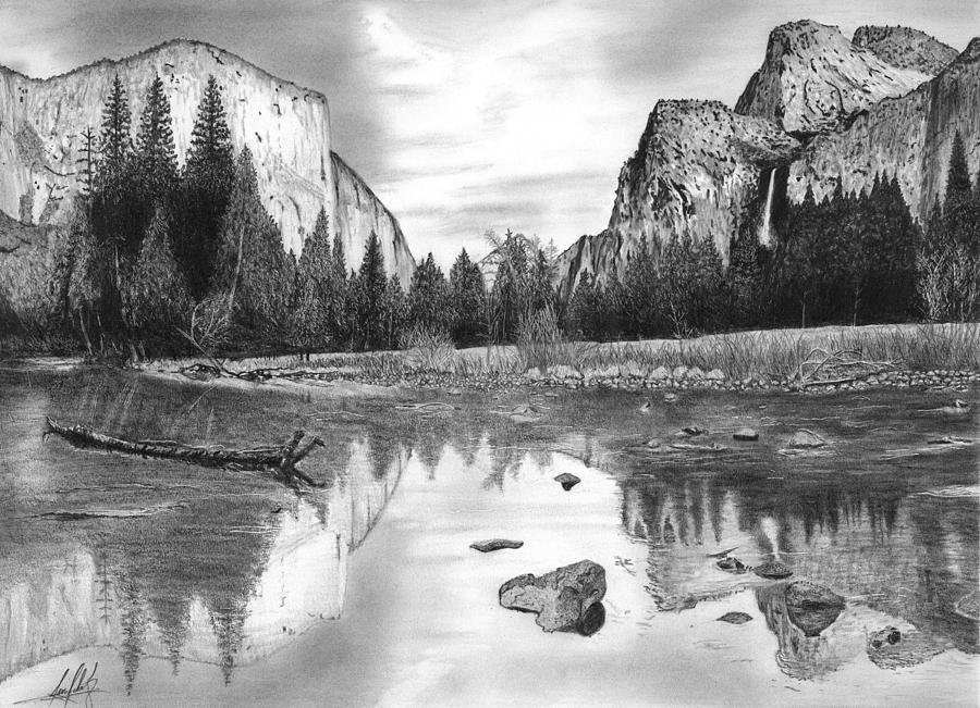 Yosemite Lookout Point Reflection Drawing by James Schultz