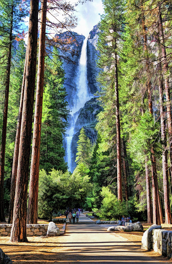 Yosemite National Park Bridalveil Fall Trees Painting by Christopher Arndt