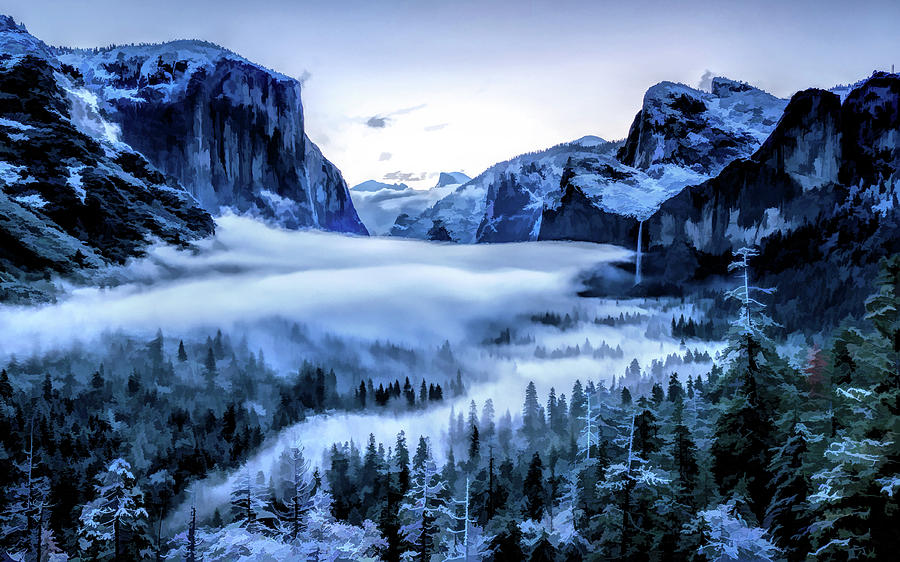 Yosemite National Park Tunnel View Snowy Morning Painting by Christopher Arndt