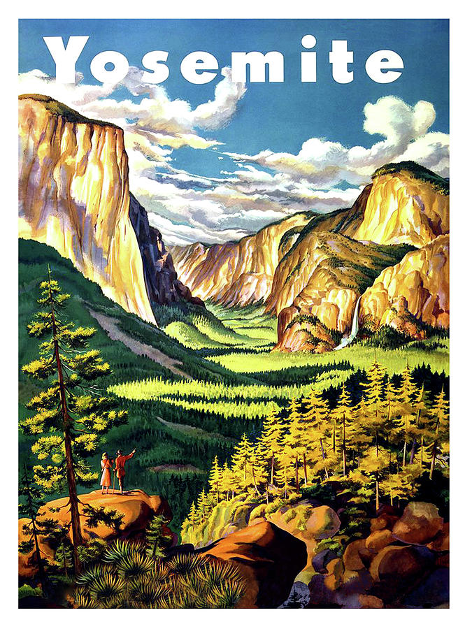 Yosemite, National park, vintage travel poster Painting by Long Shot