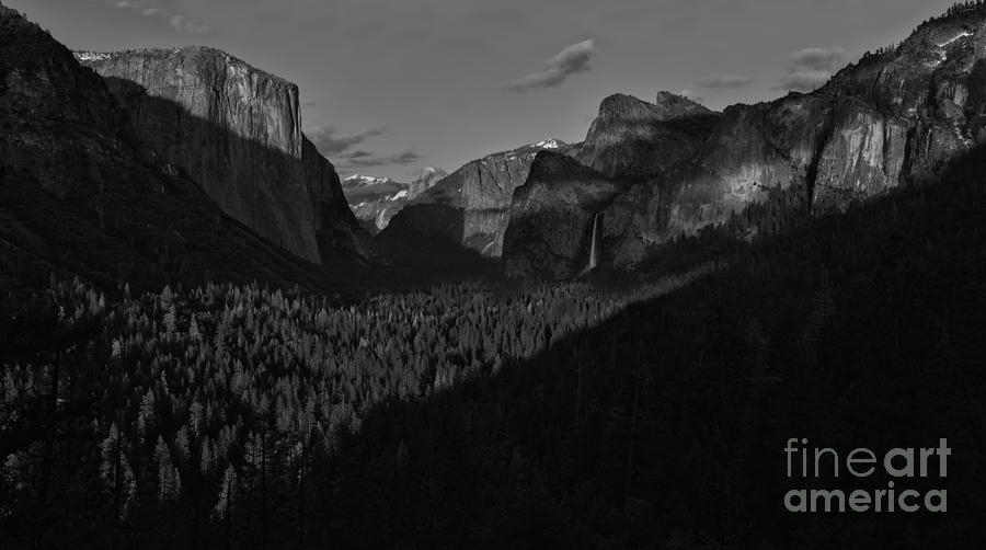Yosemite Tunnel View Black And White Photograph by Adam Jewell
