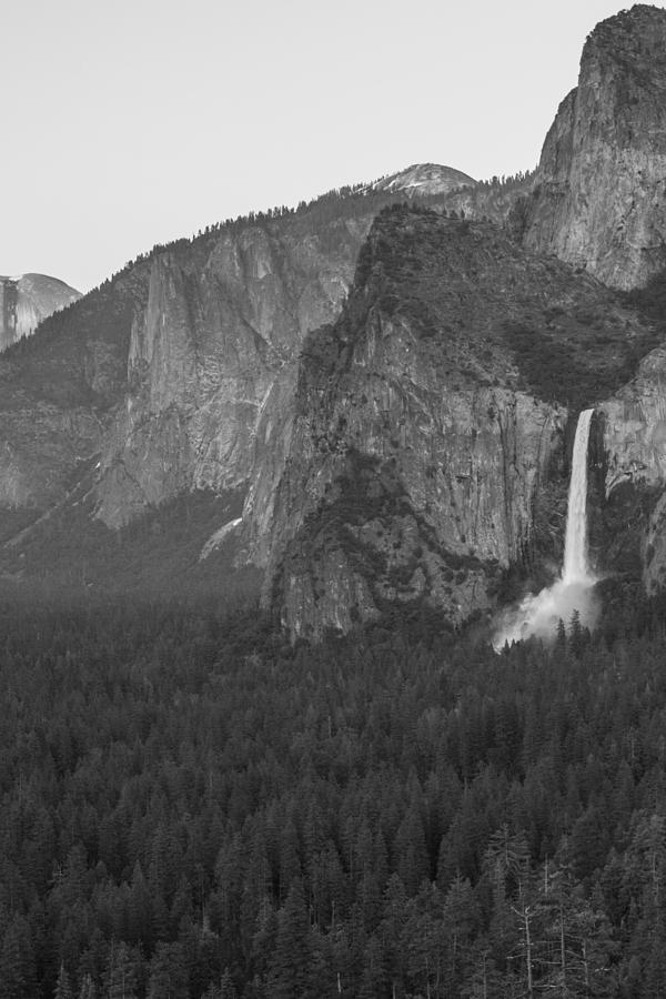 Yosemite Valley Black and White with Waterfall  Photograph by John McGraw