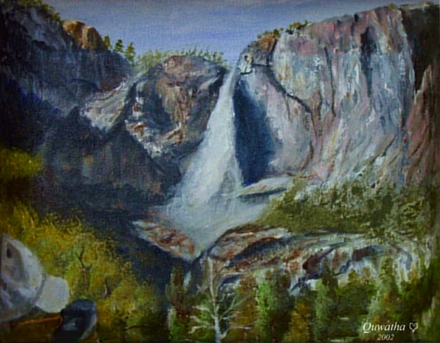 Yosemite Waterfall Painting by Quwatha Valentine Yosemite Waterfall Painting by Quwatha Valentine