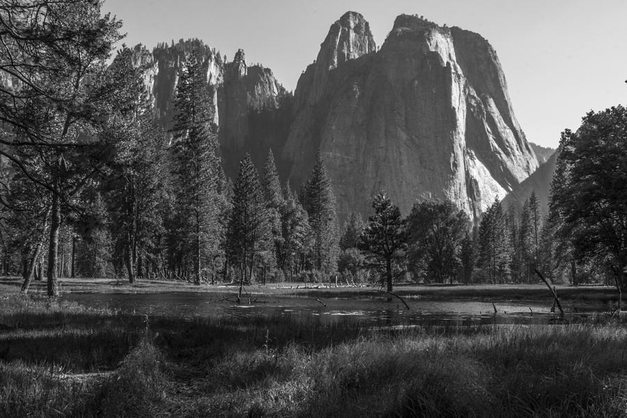 Yosemite with light beam Black and White  Photograph by John McGraw