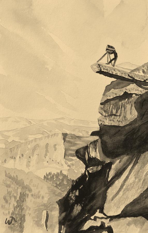 Yosemites Overhanging Rock in Sepia Painting by Warren Thompson