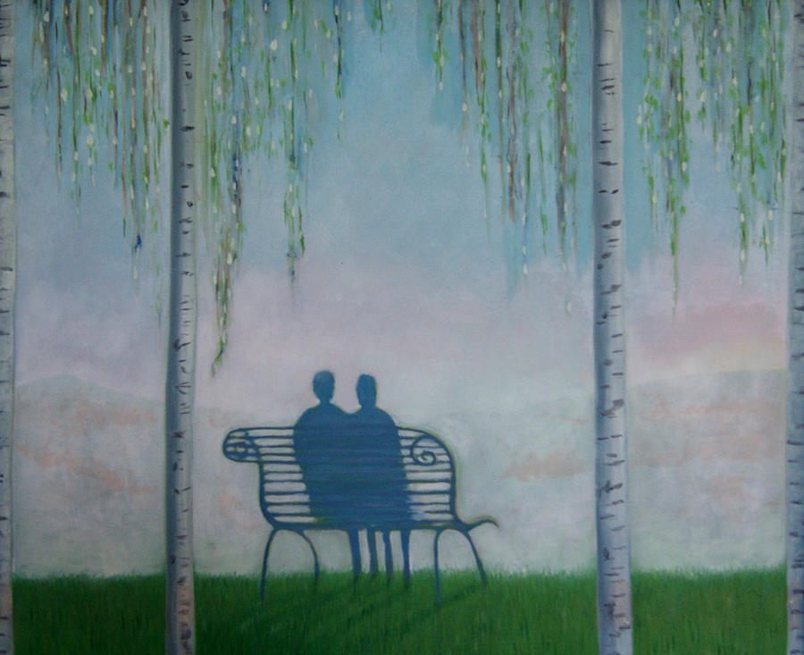 You and I on the Bench Painting by Tone Aanderaa