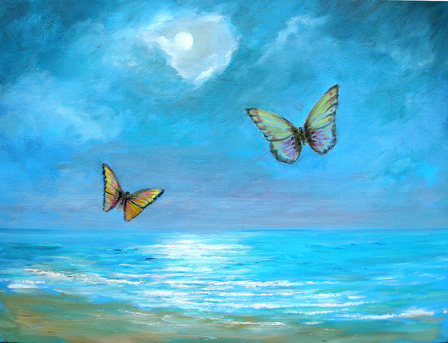 Beach Painting - You Me And The Moon by Jeannette Ulrich 
