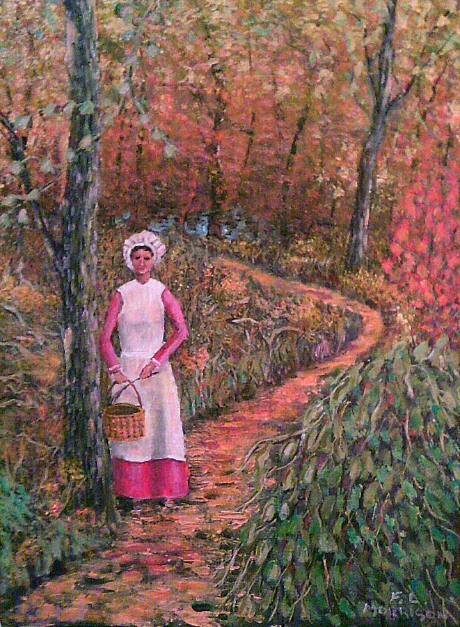 Youmg girl looking for berries Painting by Frank Morrison