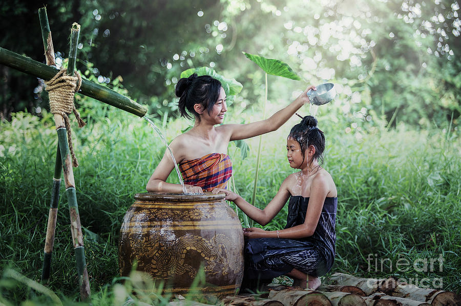 Young Asian Woman Bathing In Tropical The Summertime Photograph By Sasin Tipchai 