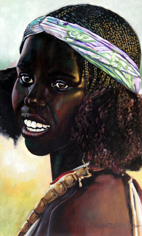 Young Black African Girl Painting by John Lautermilch