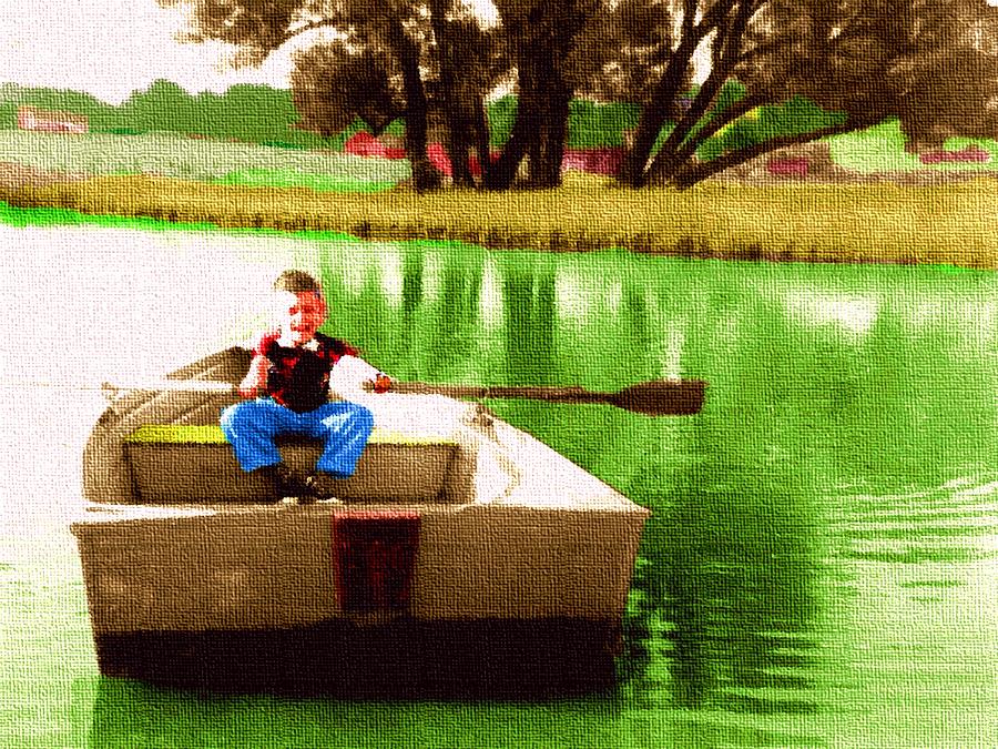 Young Boy Rowing a Boat Digital Art by Cliff Wilson
