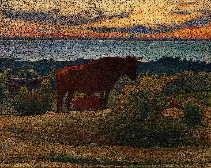 Young calf at Hallands slope Painting by Nils Kreuger Young calf at Hallands slope Painting by Nils Kreuger