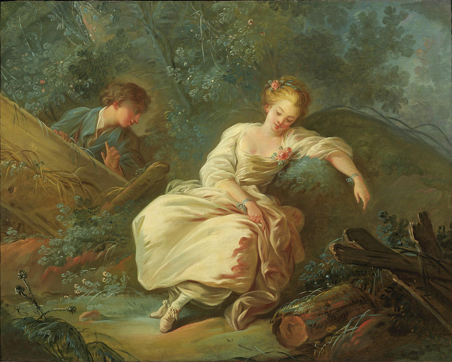 Young Couple in a Landscape Painting by Jean-Baptiste Huet
