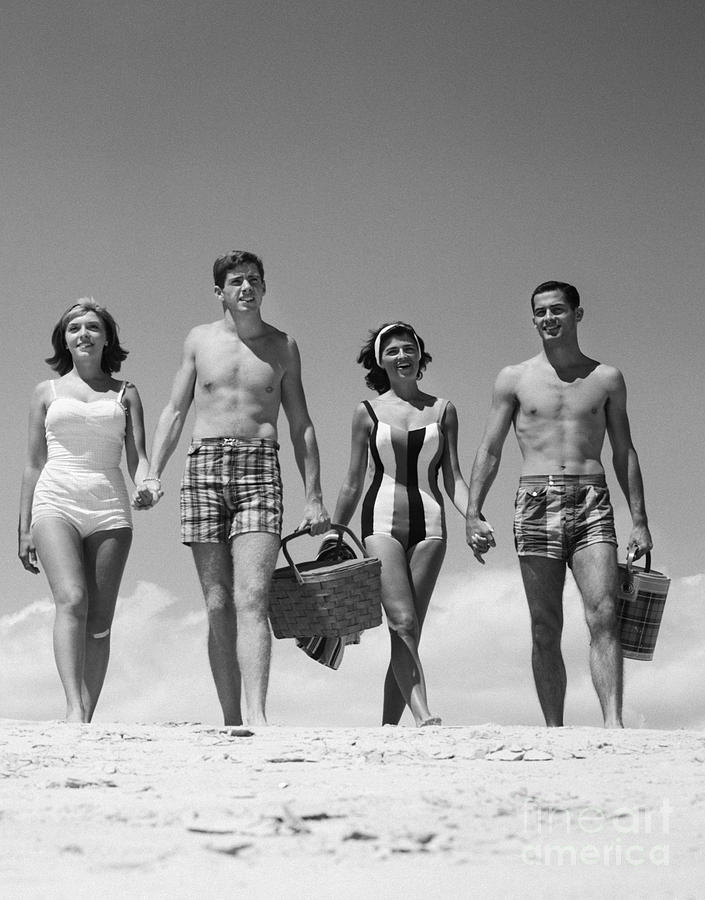 Young Couples At The Beach, C. 1960s Photograph by H. Armstrong Roberts/ClassicStock