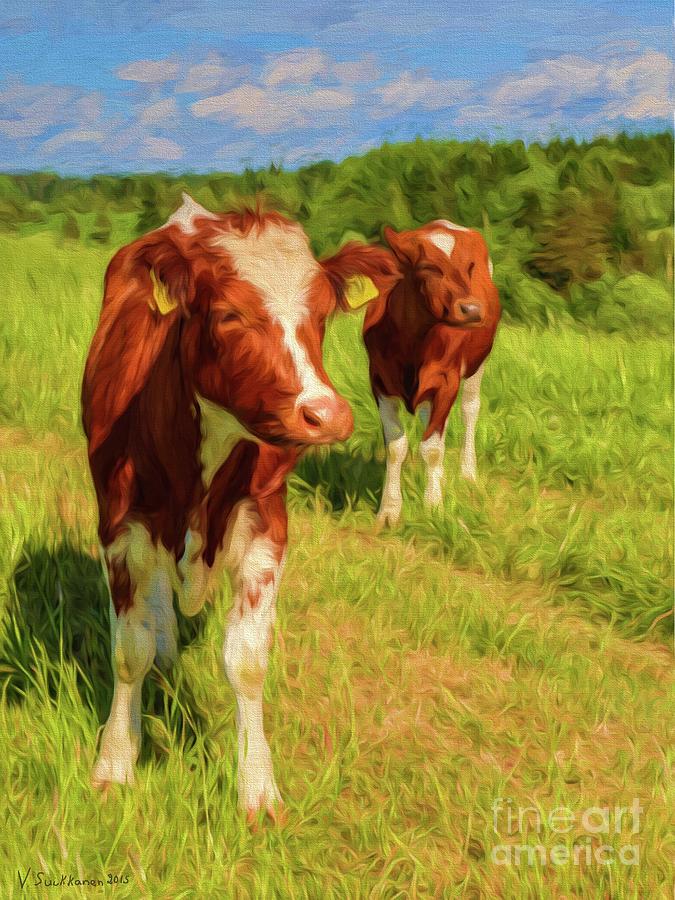 Young Cows Painting