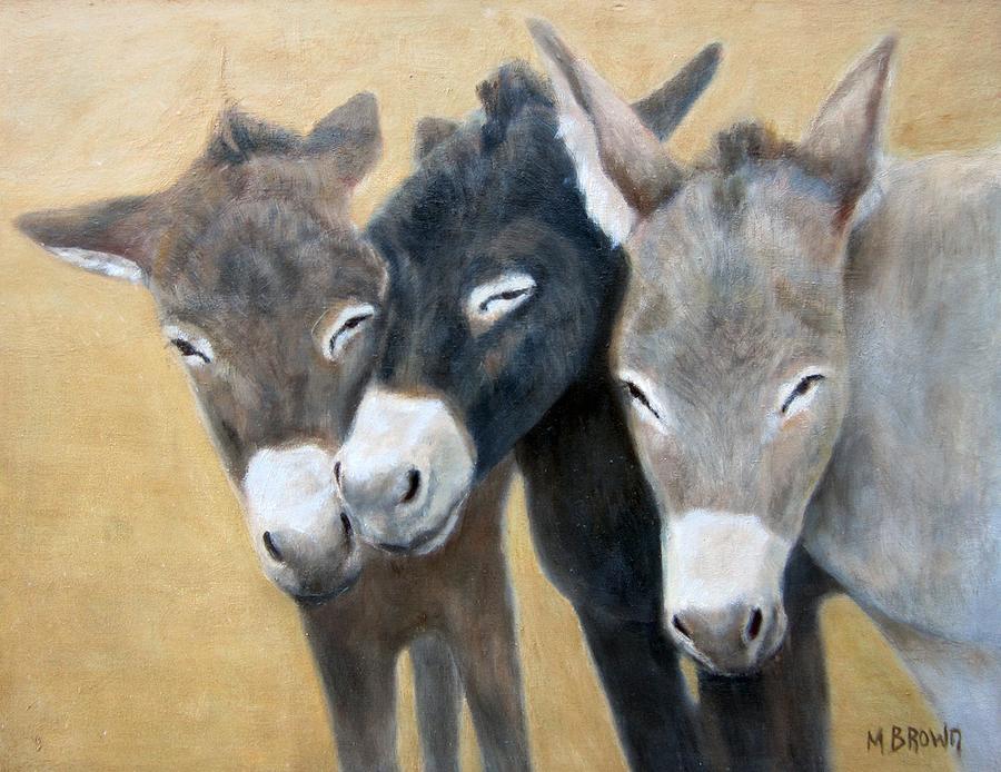 Donkey Painting - Young Donkeys by Monica Brown