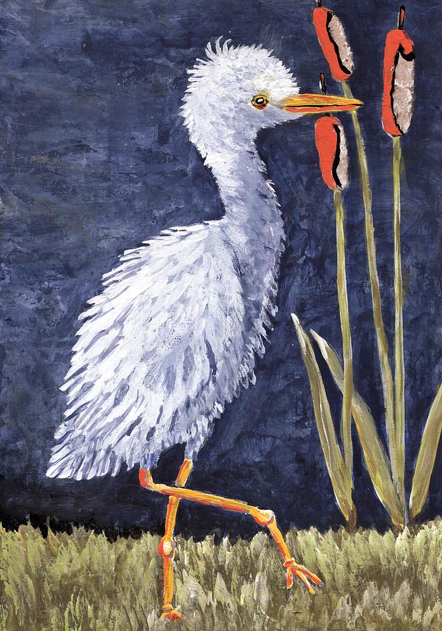 Young Egret Takes a Walk Painting by Suzanne Theis