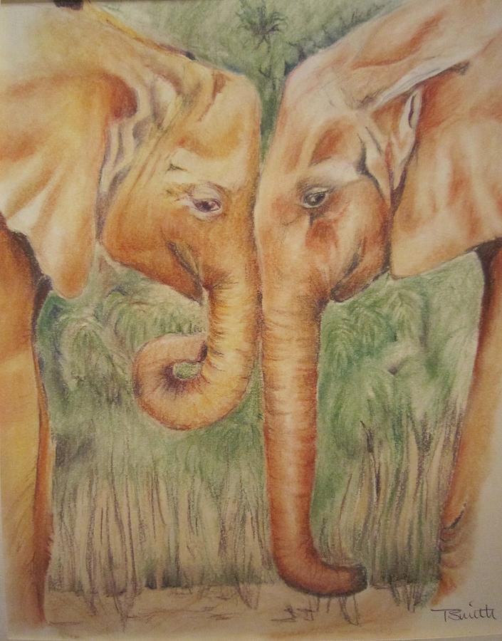Young Elephants Pastel by Teresa Smith