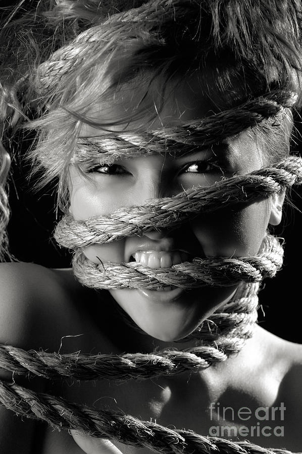 Woman Face and Mouth Tied in Ropes Photograph by Maxim Images Exquisite Prints