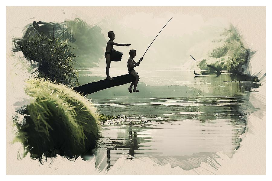 Young Fisherkids Painting by Celestial Images