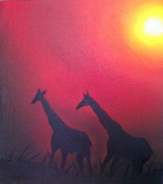 Young Giraffe At Sunset Painting by James Dunbar