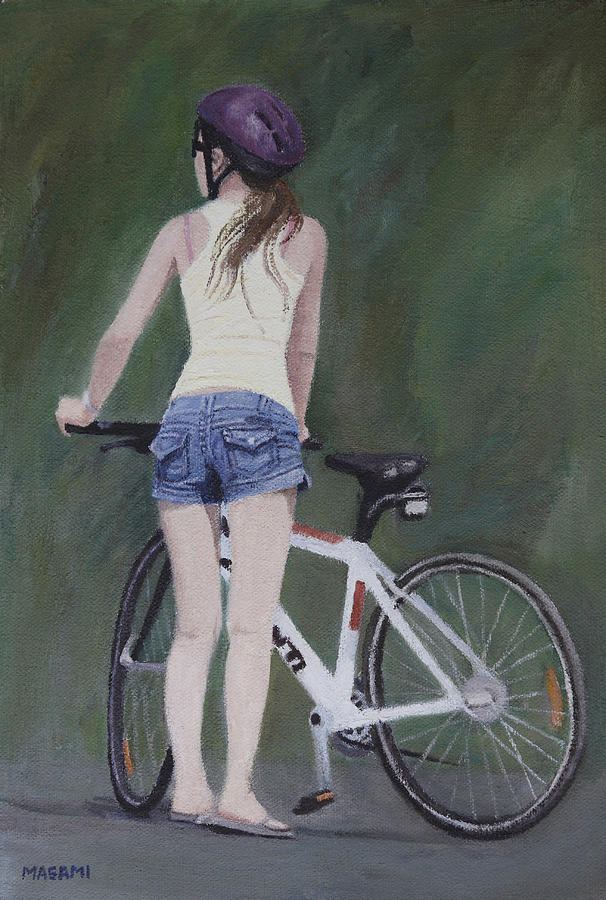 Young Girl And Bicycle Painting by Masami Iida