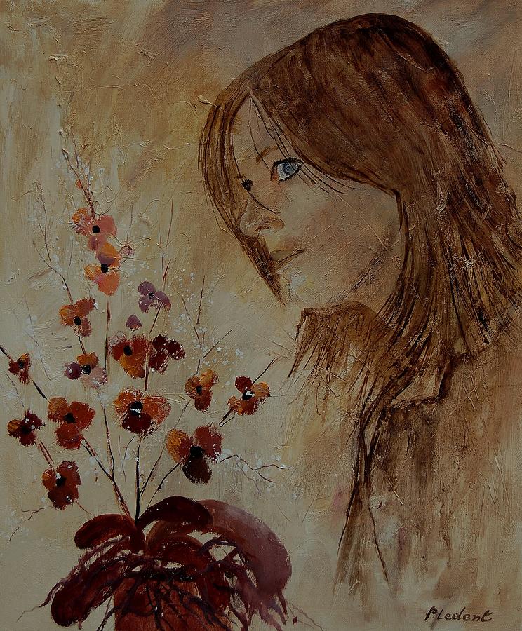 Nude Painting - Young girl and flowers  by Pol Ledent